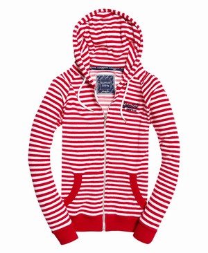 Superdry Ebele Stripe Cipzár Női Kapucnis Pulóver Piros/Csíkok | VJSRY4582